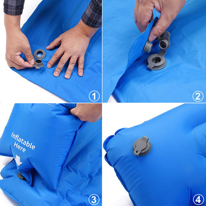 Compact opblaasbaar reis matras, snel op te blazen voor comfortabel buiten slapen.