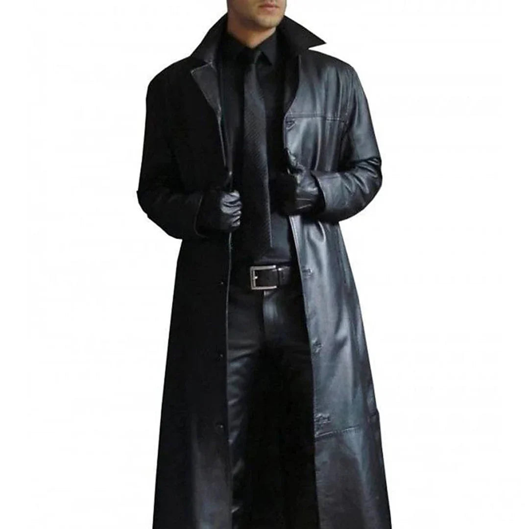 Elegante Hoymans mannenjas van hoogwaardig PU kunstleer. Lange jas, ideaal voor zakelijke of casual look.