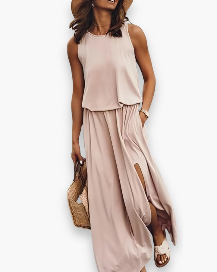 Comfortabele lange dames zomerjurk, luchtig en elegant, perfect voor warme dagen.