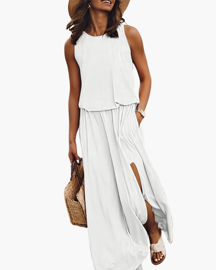 Veelzijdige dames zomer maxi-jurk, comfortabel en elegant, perfect voor strand of stad.