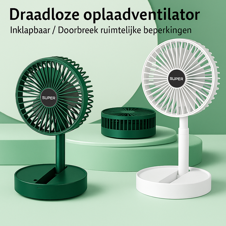 Compacte USB oplaadbare tafelventilator, stil en kantelbaar, ideaal voor kantoor of reizen voor verkoeling.
