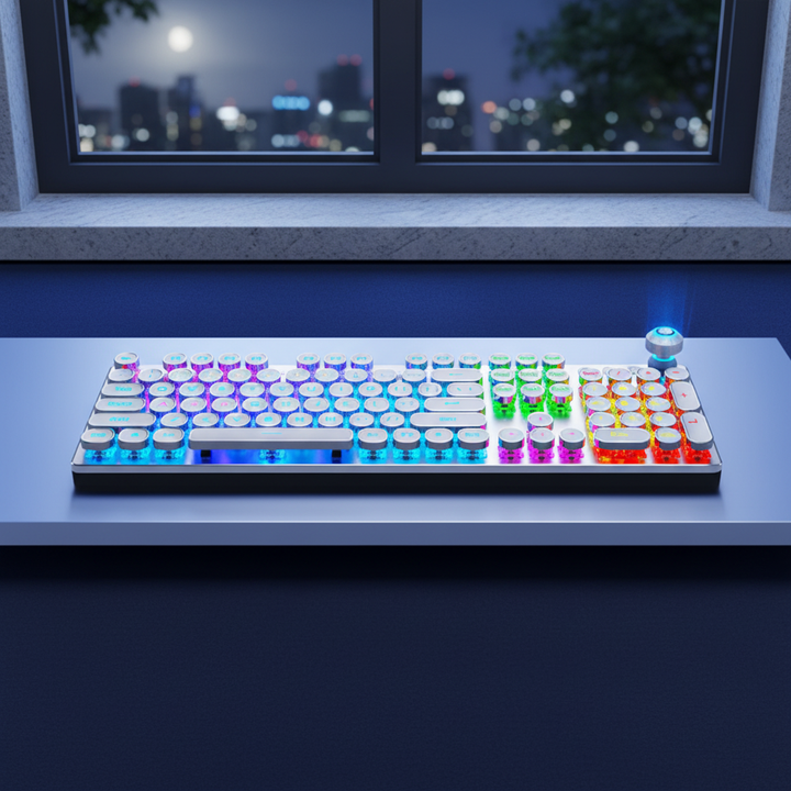 Mechanisch toetsenbord met levendige RGB achtergrondverlichting, ideaal voor gaming en productiviteit op kantoor.