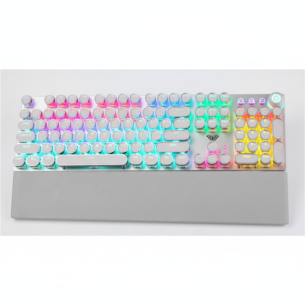 Modern mechanisch computertoetsenbord met sfeervolle LED achtergrondverlichting, perfect voor elke werkplek.
