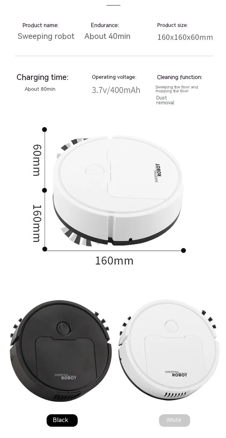Strak design van de mini robotstofzuiger met intuïtieve bediening op de bovenkant.