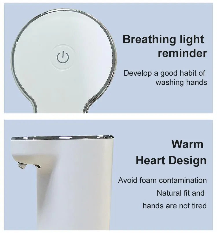 Eenvoudige witte contactloze zeepdispenser voor schuim, draagt bij aan betere persoonlijke hygiëne.