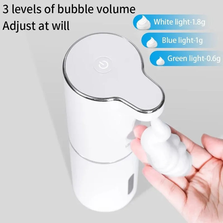 Moderne automatische schuimzeepdispenser van ABS, voor thuis of op kantoor, strak wit design.