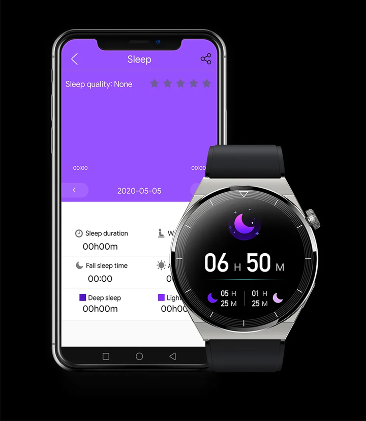 Zwarte unisex smartwatch met leren band, stijlvol horloge voor kantoor en vrije tijd.