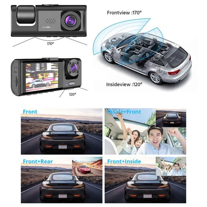 Scherpe Full HD auto dashcam video opnames, IR nachtzicht en brede kijkhoek voor complete verkeersregistratie.