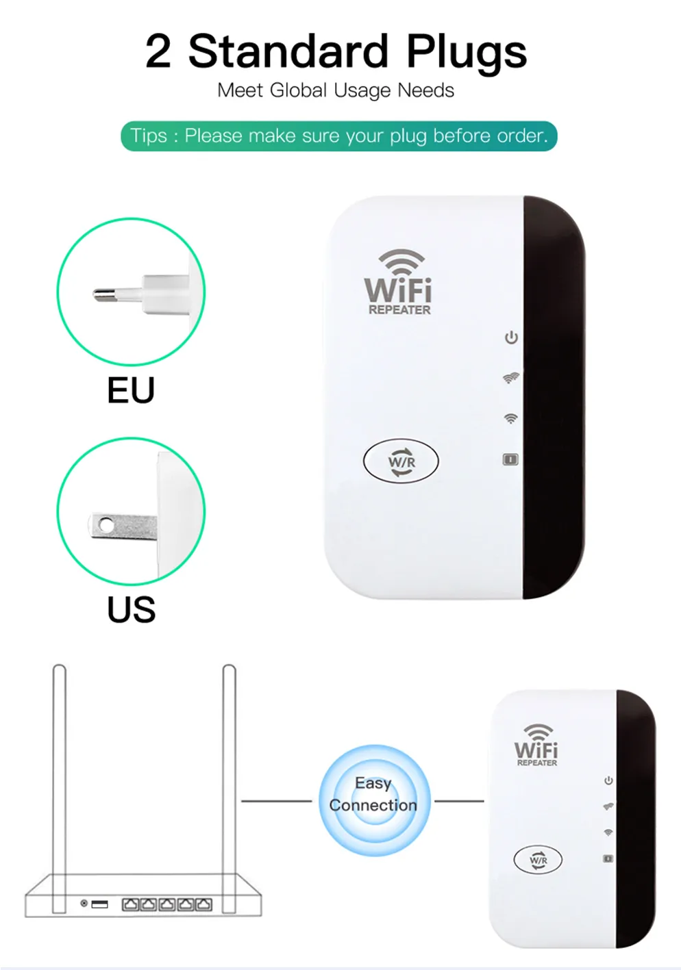 Universele wifi repeater voor een stabiele internetverbinding, overal in huis of kantoor.