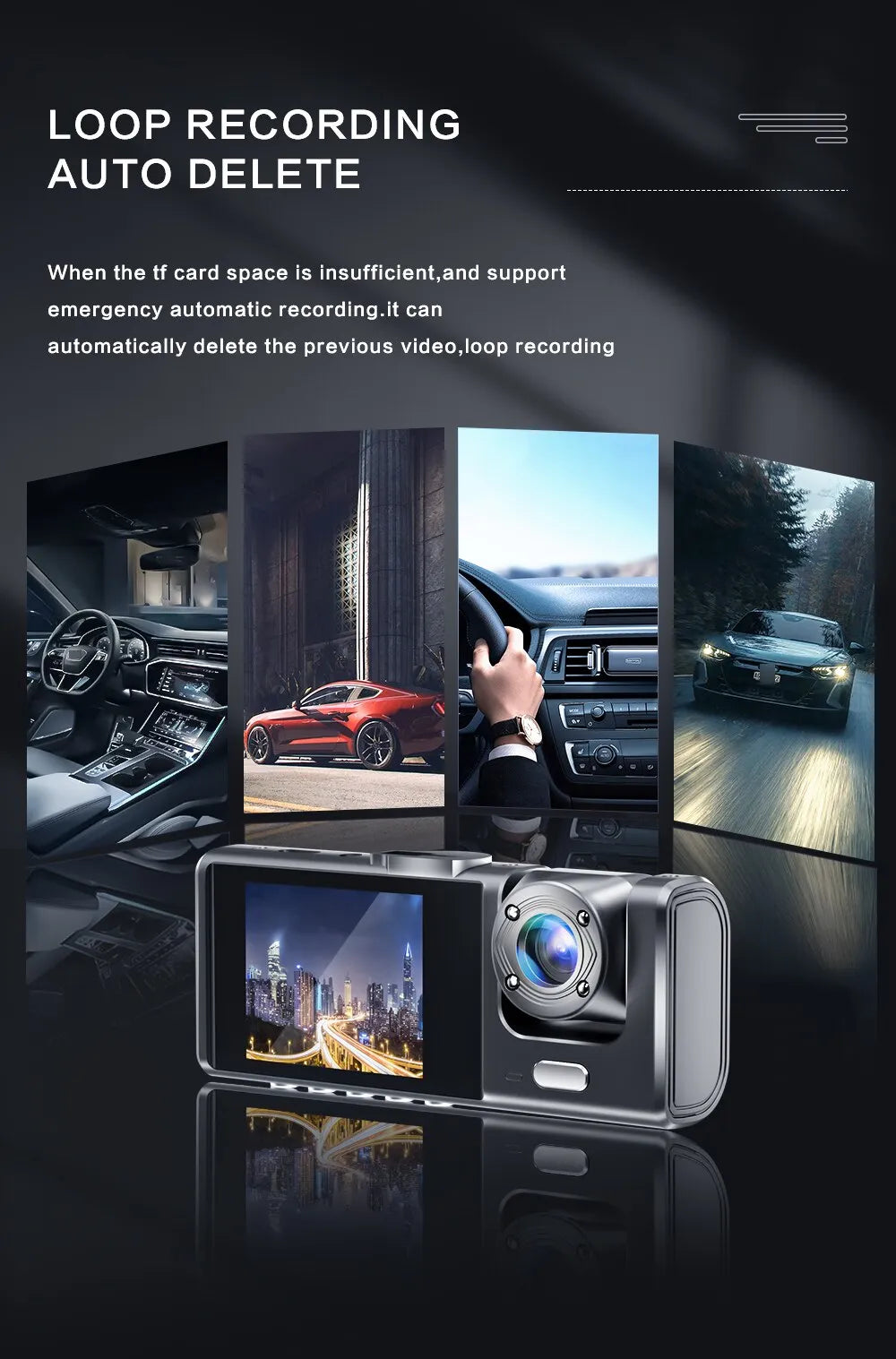 Universele Full HD dashcam gadget met infrarood nachtzicht en brede 170° groothoeklens voor compleet beeld.
