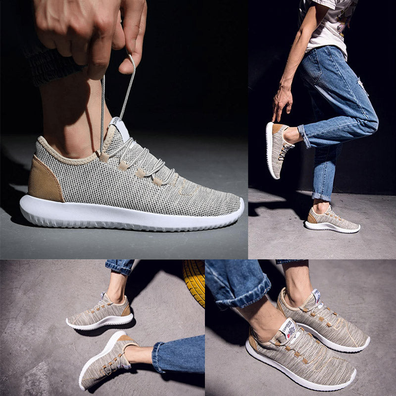 Sportieve beige slip-on schoenen voor heren, ademend en comfortabel.