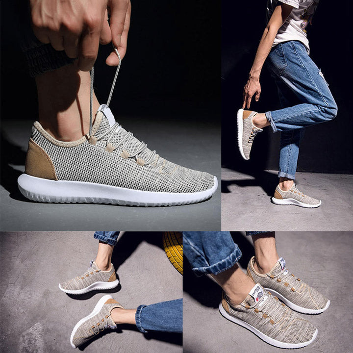 Sportieve beige slip-on schoenen voor heren, ademend en comfortabel.