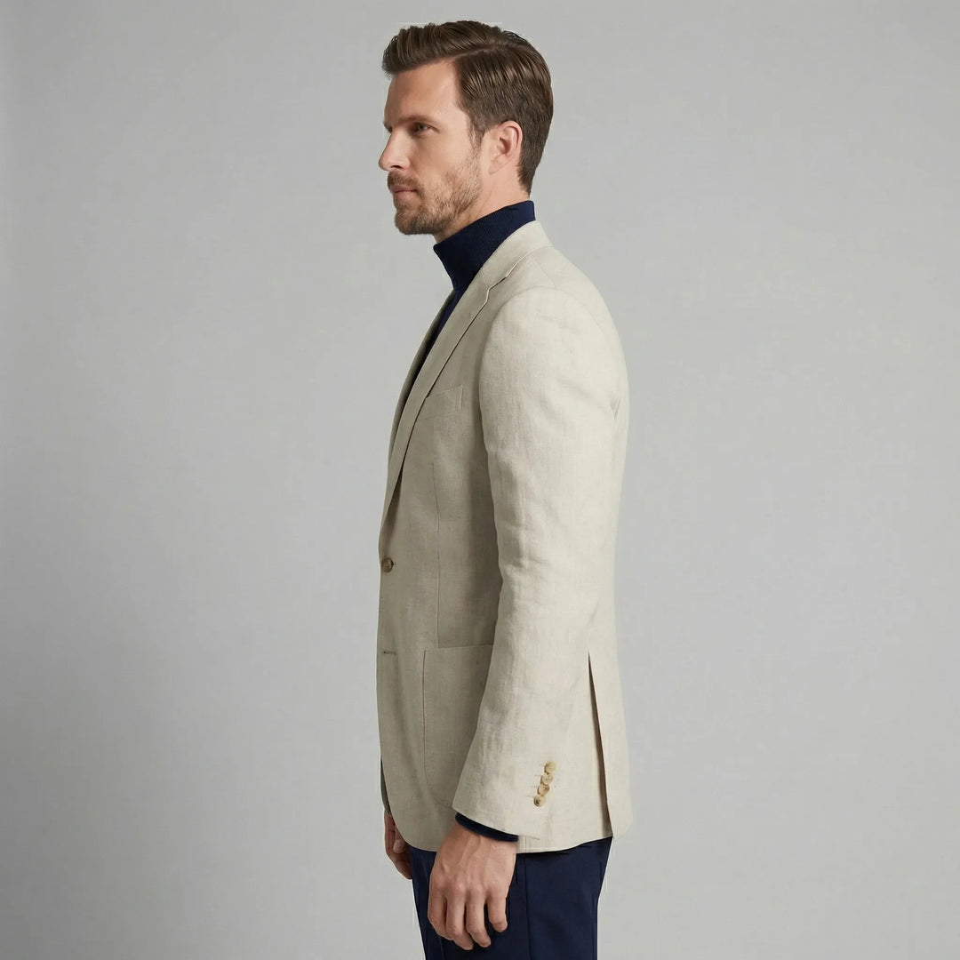Elegante zwarte heren blazer, single-breasted. Voor een geraffineerde lente/zomer look.