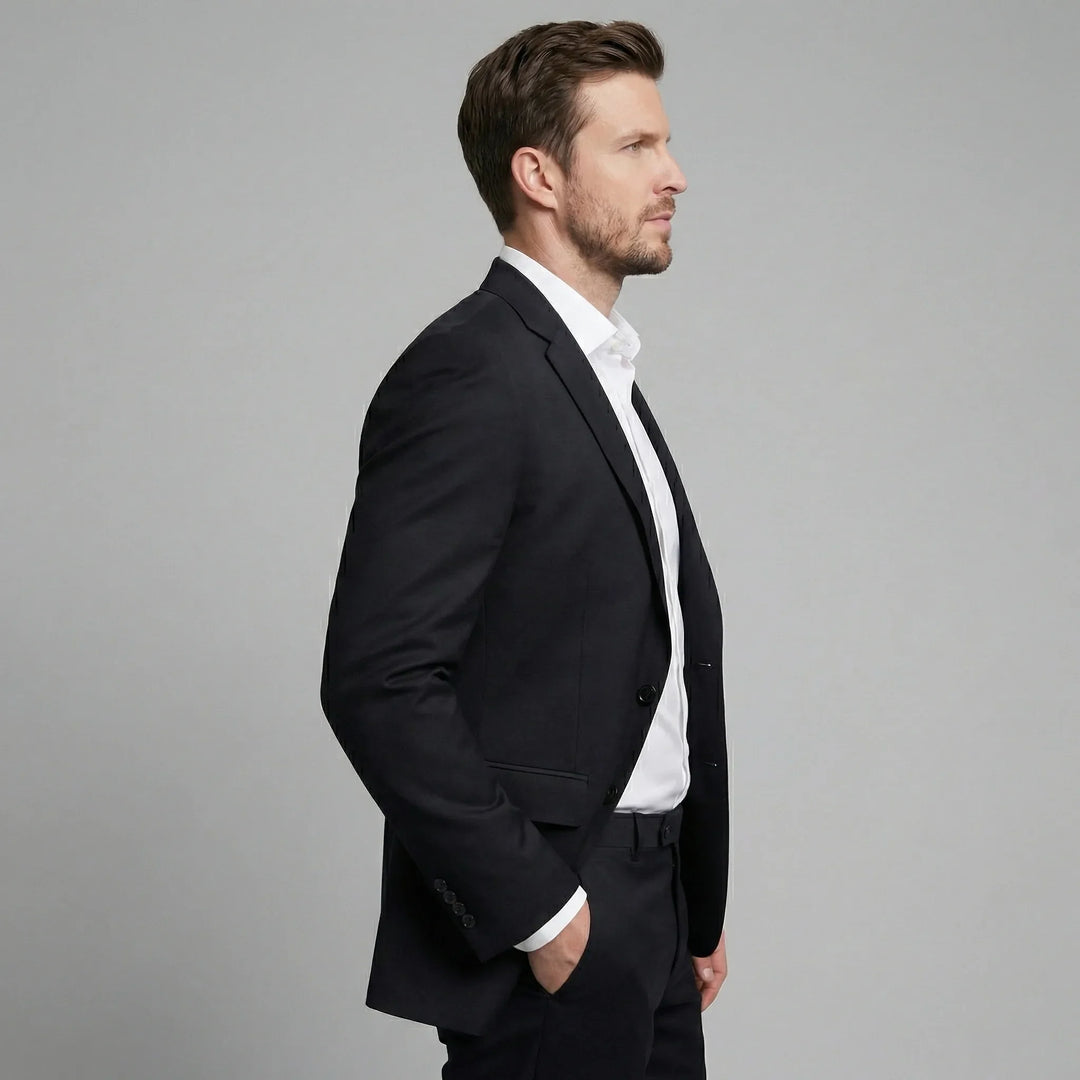 Beige heren blazer met revers en knopen. Een must-have voor een stijlvolle lente/zomer garderobe.