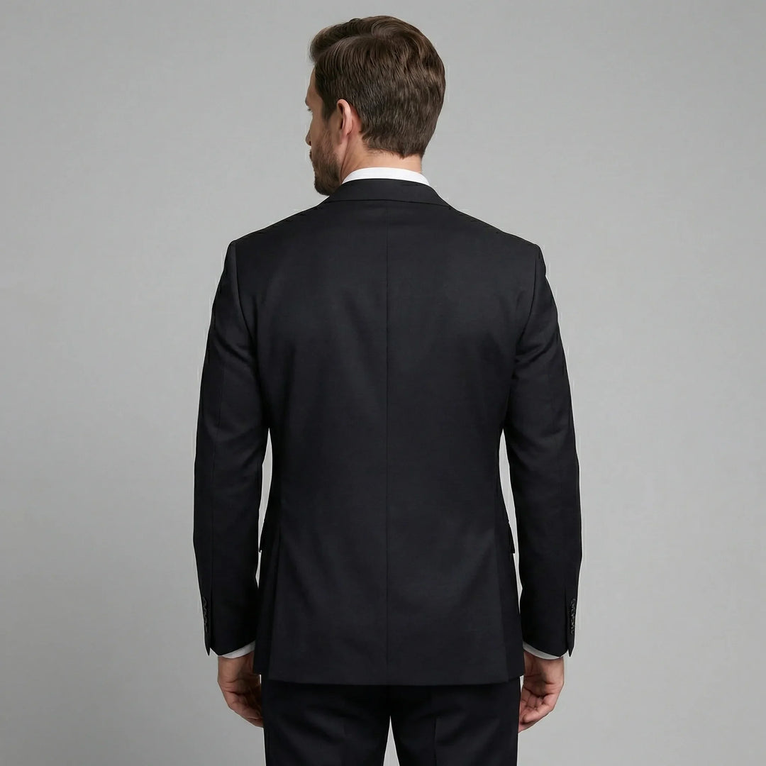 Klassieke zwarte heren blazer, zakelijk en chic. Single-breasted met reverskraag.