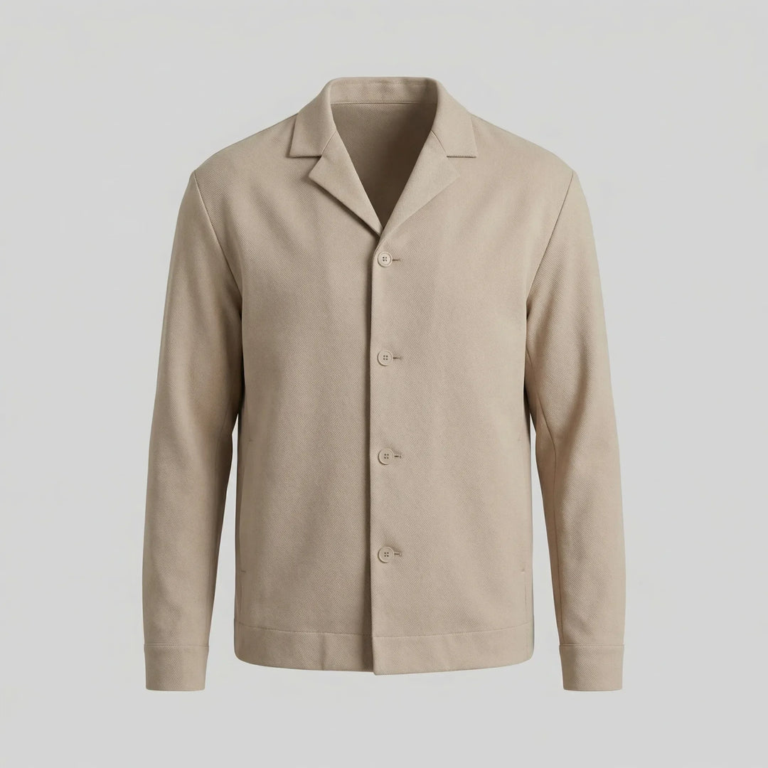 Beige unisex jasje, klassieke single-breasted blazer met knopen, elegant en tijdloos voor lente, zomer, herfst.