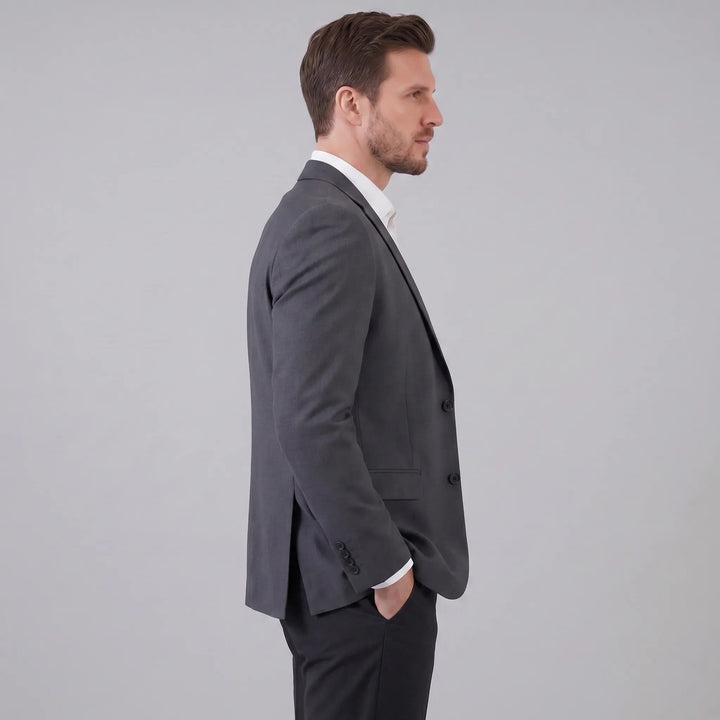 Stijlvolle slimfit herenblazer met lange mouwen; perfect voor een smart casual of klassieke look.