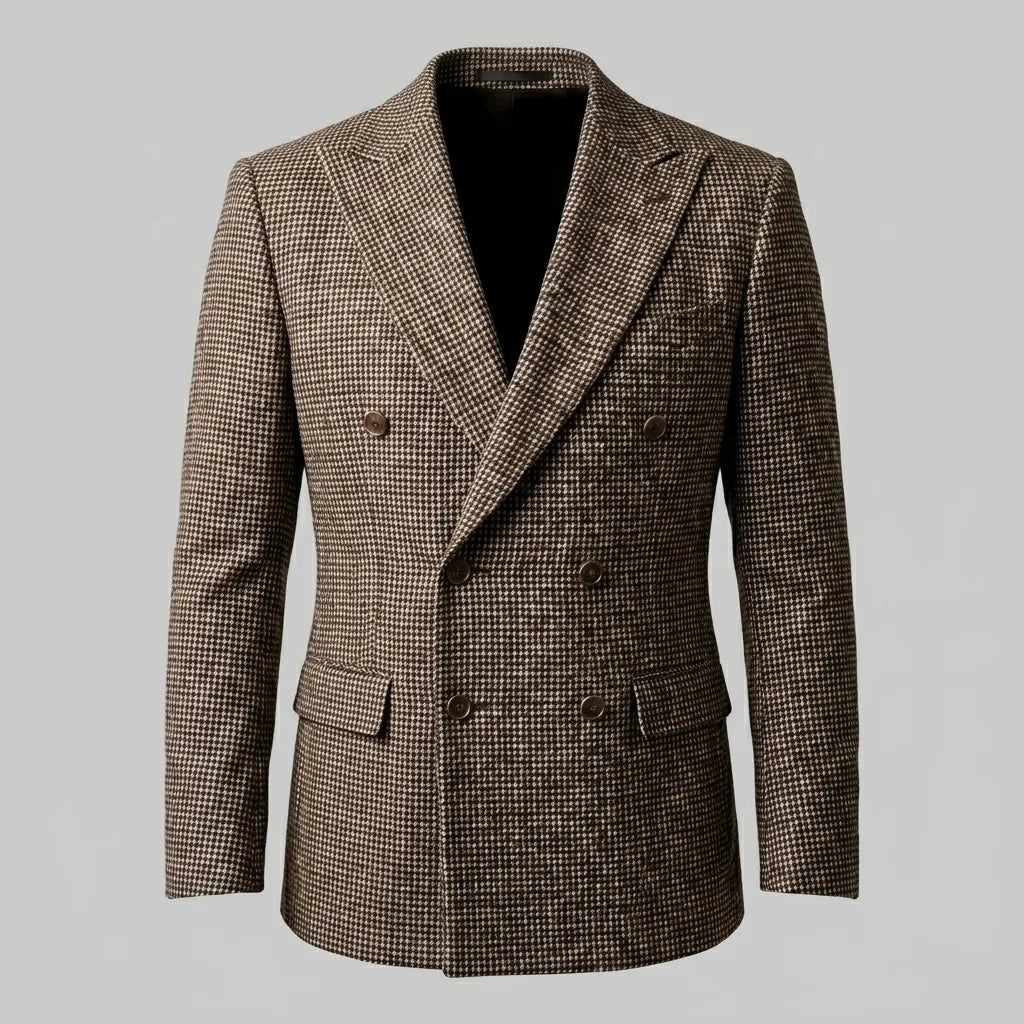 Heren double-breasted blazer met elegant ruitpatroon, ideaal voor zowel zakelijk als casual stijl.