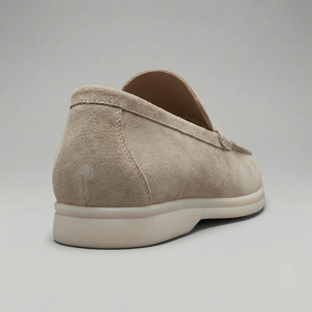 Beige linnen slip-on loafers, ademende zomerschoenen met penny strap.
