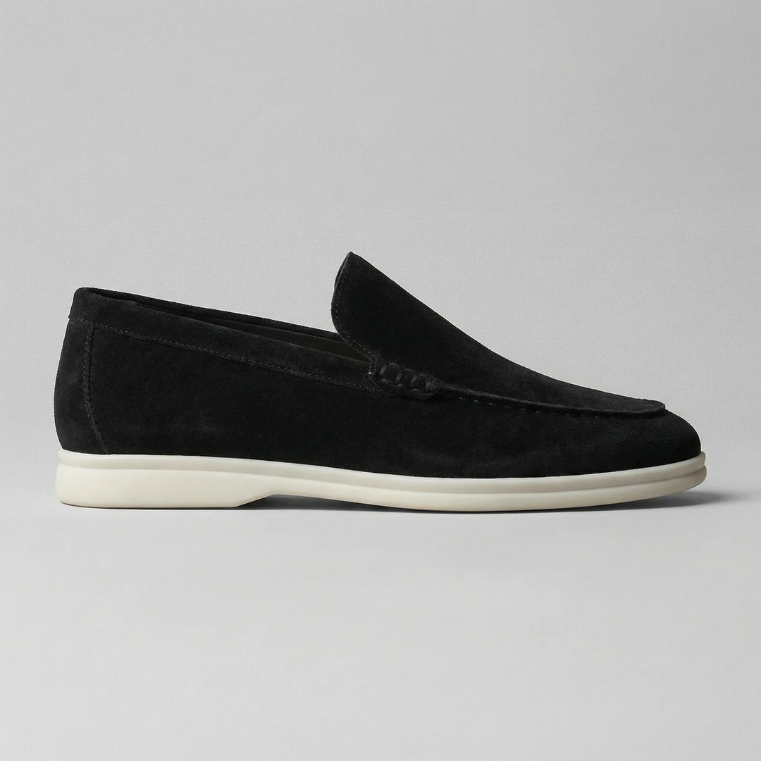Navy blauwe leren instappers, klassieke slip-on schoenen voor dagelijks comfort.