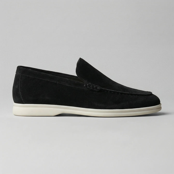 Navy blauwe leren instappers, klassieke slip-on schoenen voor dagelijks comfort.