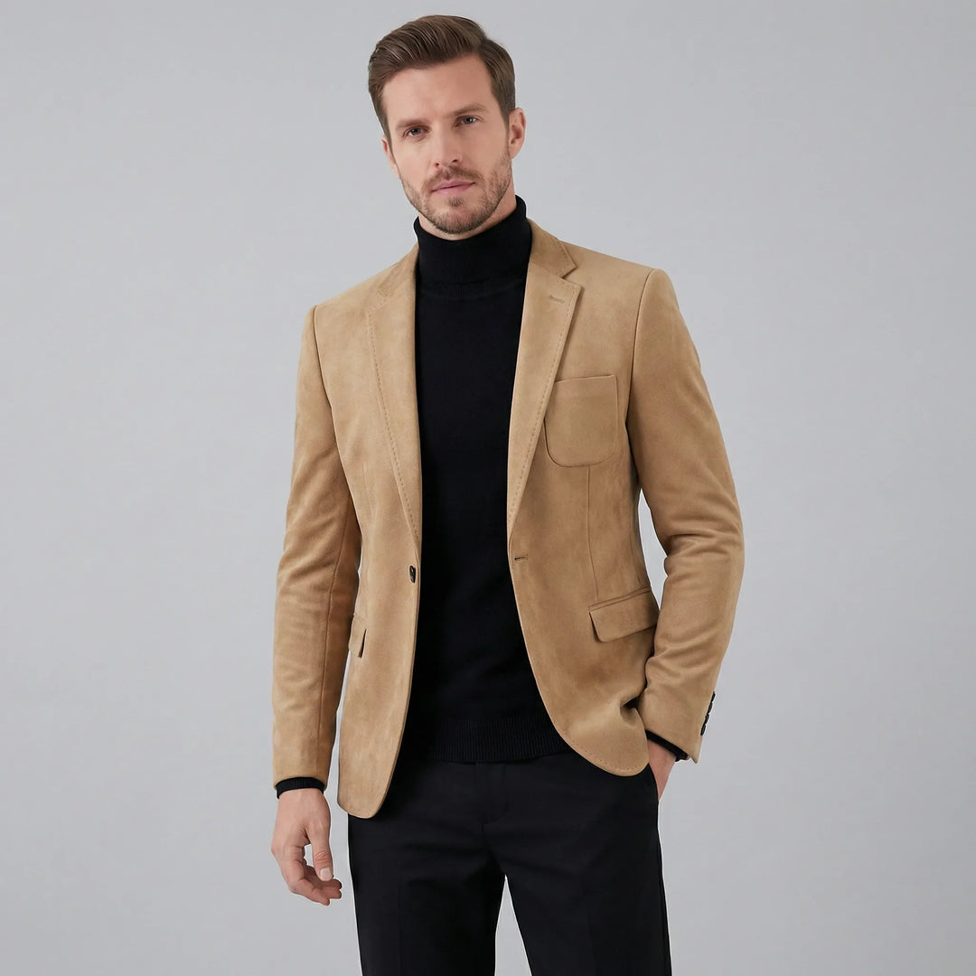 Zakelijk-casual heren blazer, slim fit, met V-hals, gemakkelijk te combineren.