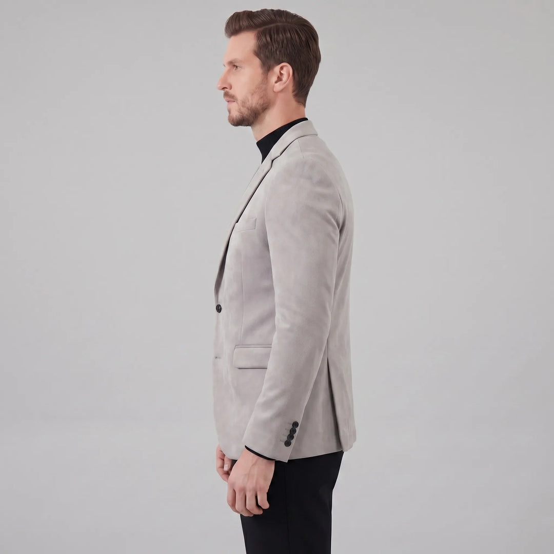 Blauwe slimfit herenjasje met V-hals, single-breasted, perfect voor een stijlvolle look.