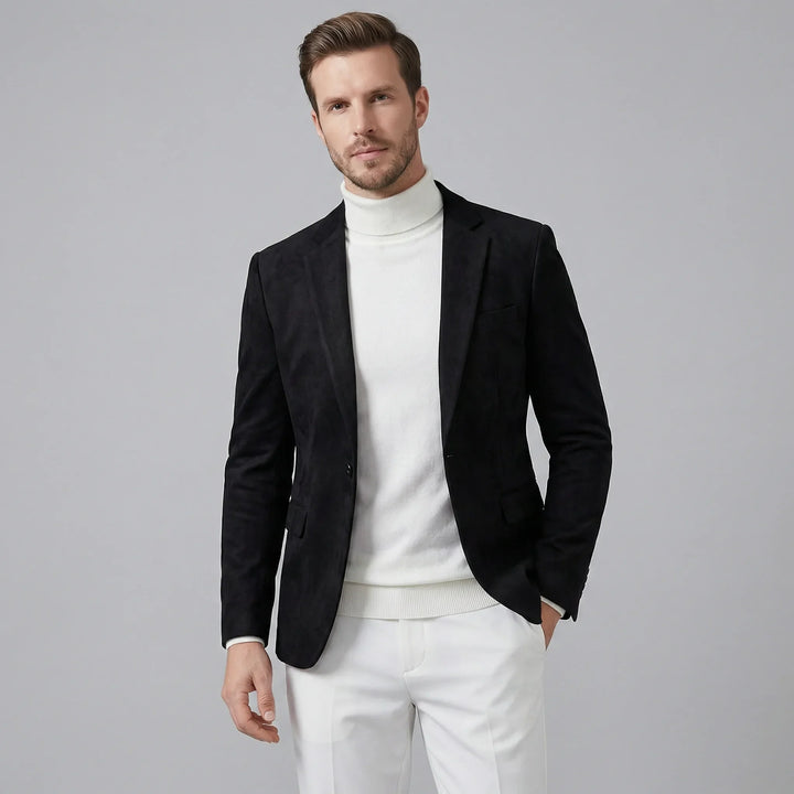 Heren single-breasted blazer, slim fit, met kenmerkende V-hals, voor een eigentijdse outfit.
