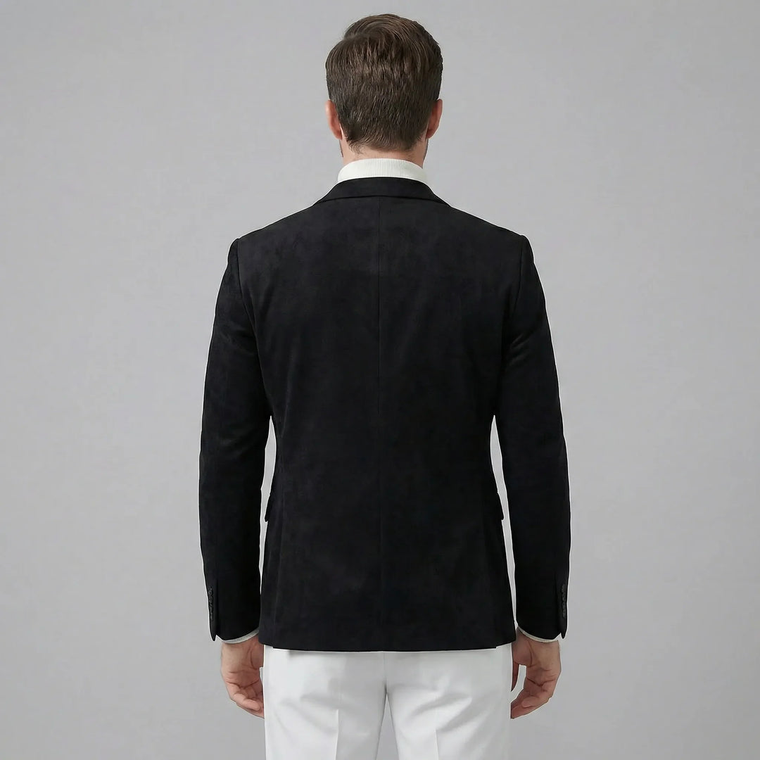 Herenmode: elegante slimfit blazer met V-hals en strakke lijnen.