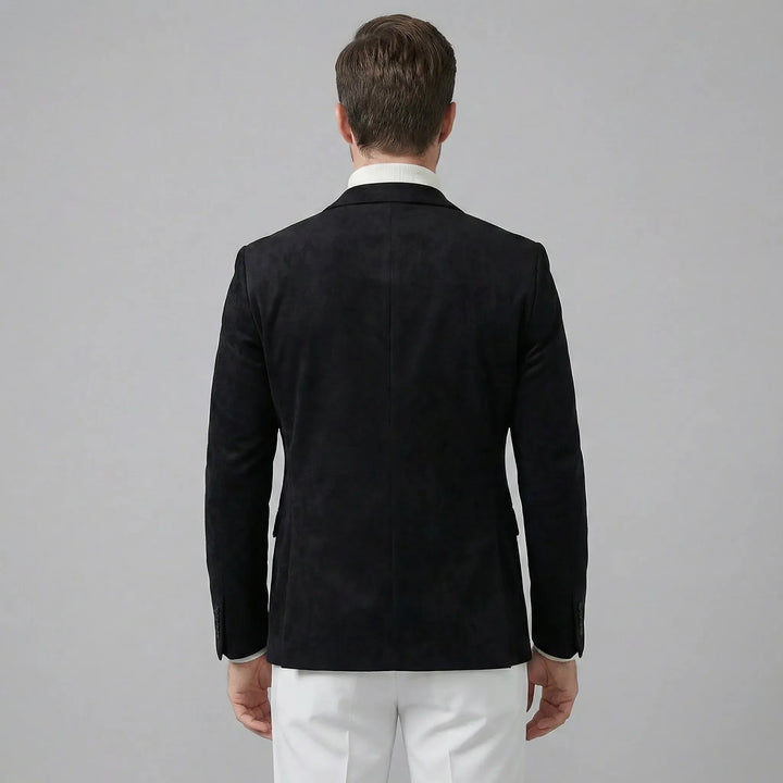Herenmode: elegante slimfit blazer met V-hals en strakke lijnen.