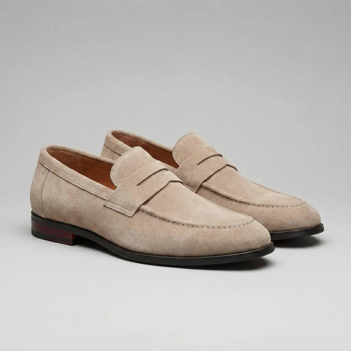 Mosterdgele instappers, heren, klassieke stijl met een moderne twist, comfortabel en chic.