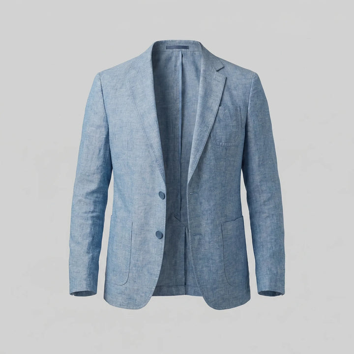 Lichtblauwe slim fit damesblazer met lange mouwen, een stijlvolle toevoeging aan elke outfit.