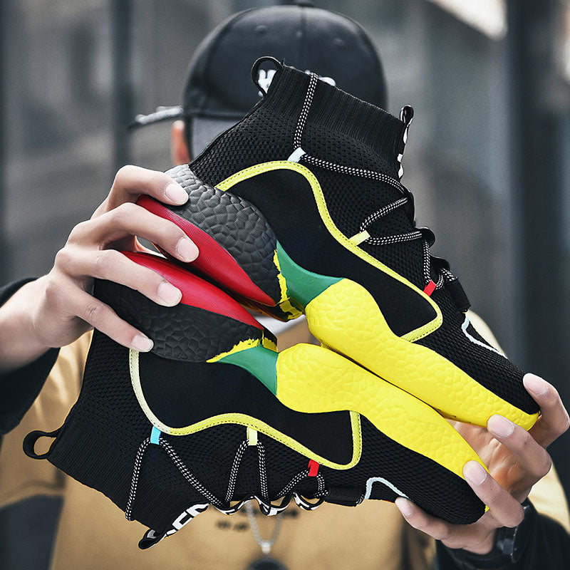 Levendige multi-color hoge sneakers voor heren, perfect voor een trendy outfit.