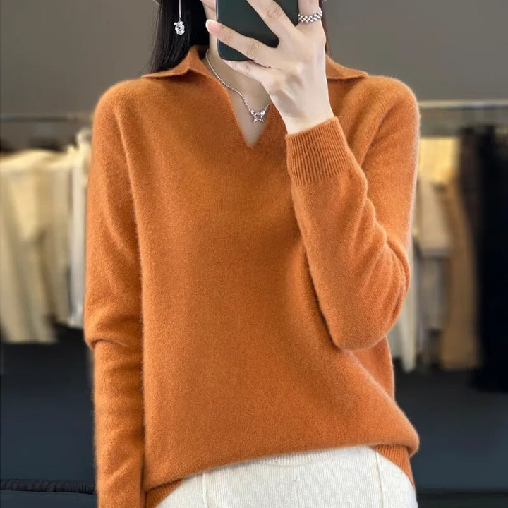 Stijlvolle dames trui met kraagje, perfect te combineren voor een chique of casual look. Ideale herfstmode.
