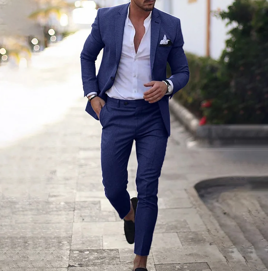Stijlvol heren business casual pak Lucas met blazer en broek, perfect voor een moderne zakelijke look.