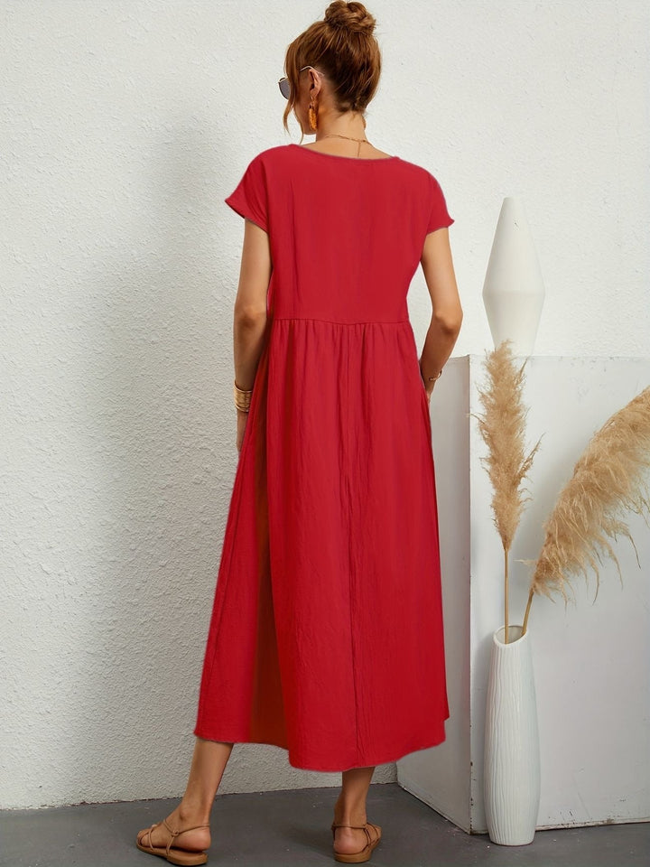Veelzijdige casual midijurk dames, korte mouwen, perfect als comfortabele zomerjurk voor elke gelegenheid.