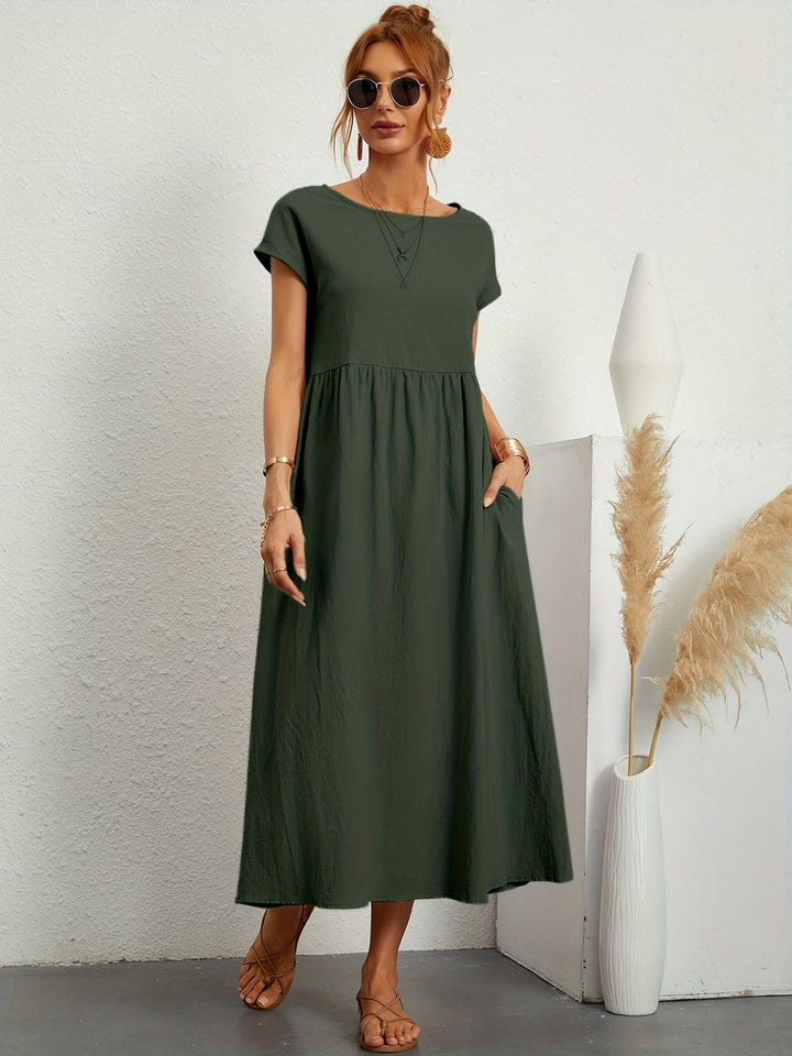 Dames midijurk met korte mouwen en comfortabele A-lijn pasvorm, ideaal voor een stijlvolle look.