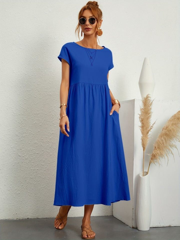 Elegante midijurk met korte mouwen voor dames, een comfortabele A-lijn pasvorm voor casual momenten.