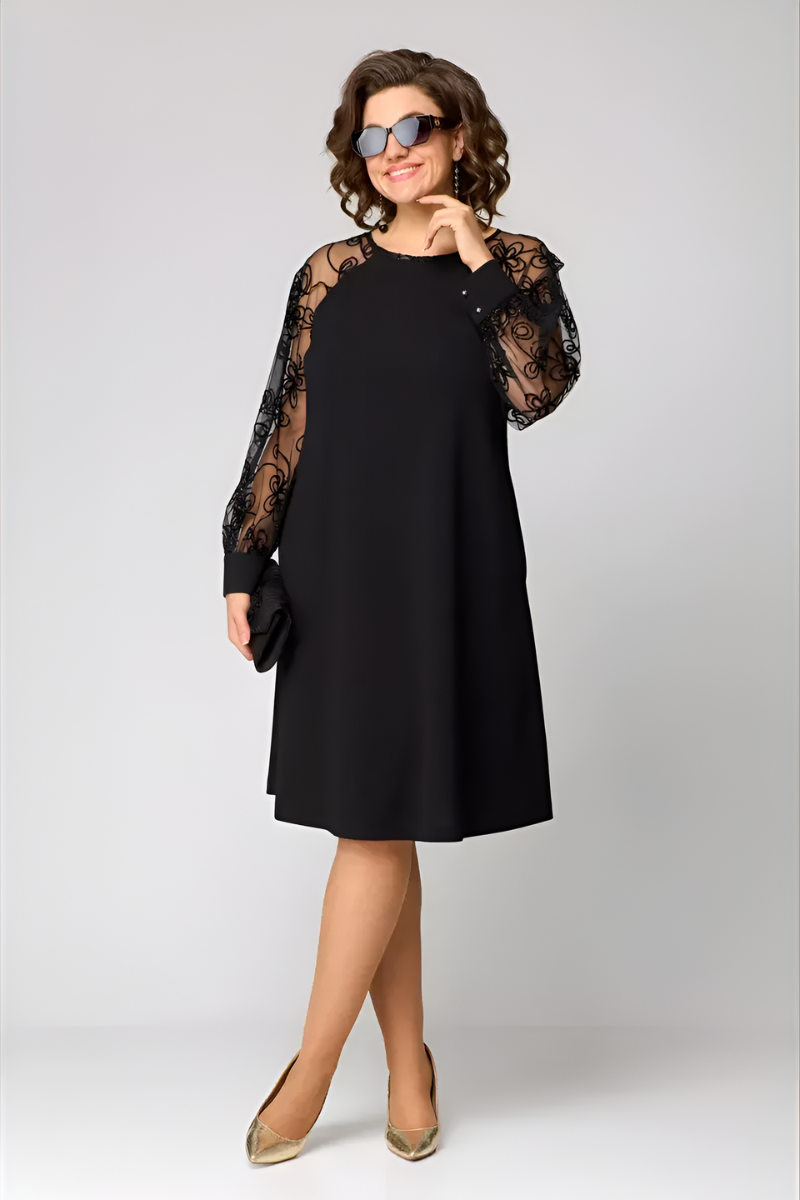 Elegante midi damesjurk met verfijnde mouwen, ideaal als galajurk, avondjurk of bruiloftsgast outfit.