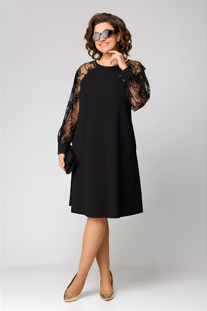 Elegante midi damesjurk met verfijnde mouwen, ideaal als galajurk, avondjurk of bruiloftsgast outfit.
