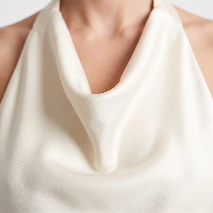 Mouwloze dames mini-jurk met elegante halterhals. Comfortabele zomerjurk, geschikt voor casual en feestelijk.
