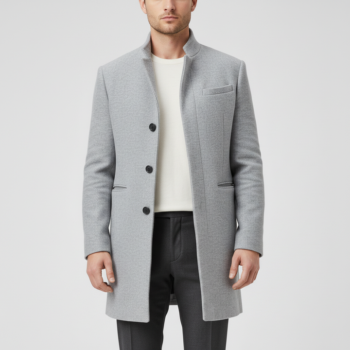 Tijdloze herenmantel Michael, een elegante keuze die jarenlang meegaat dankzij het klassieke design.