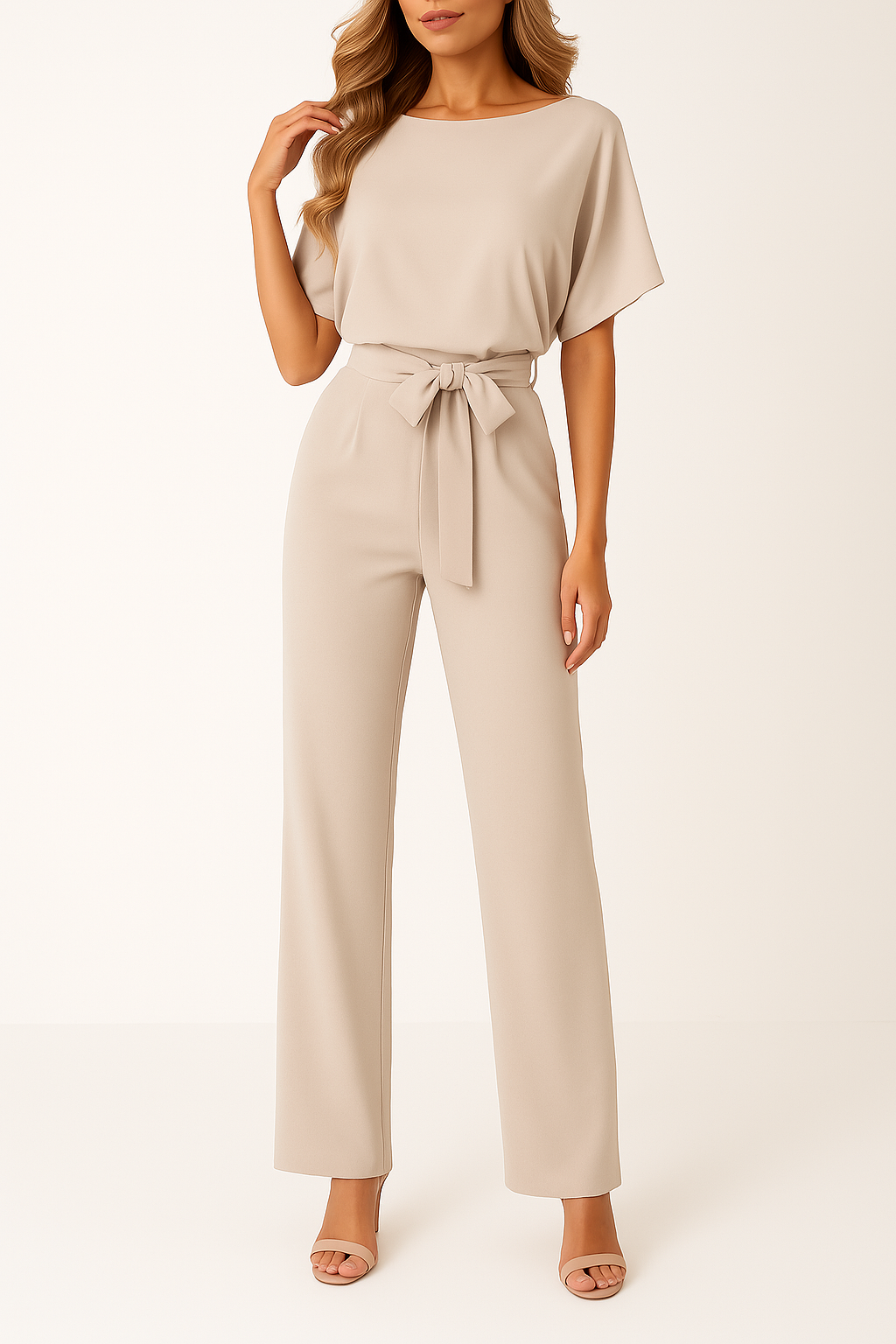 Volledige lengte dames jumpsuit Emma, wijde pijpen, minimalistisch, elegant en comfortabel.