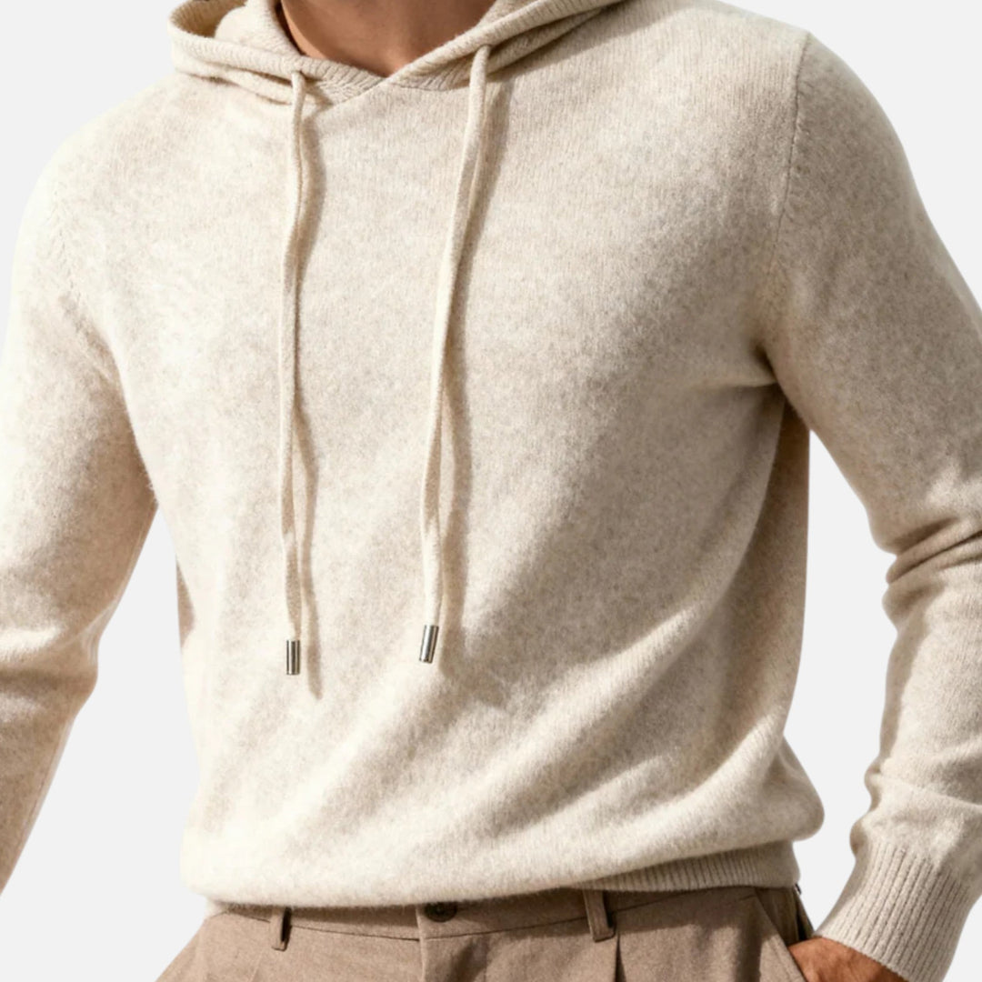 Warme heren trui Leo, luxe minimalistische capuchontrui, perfect voor comfort en stijl tijdens de koude maanden.