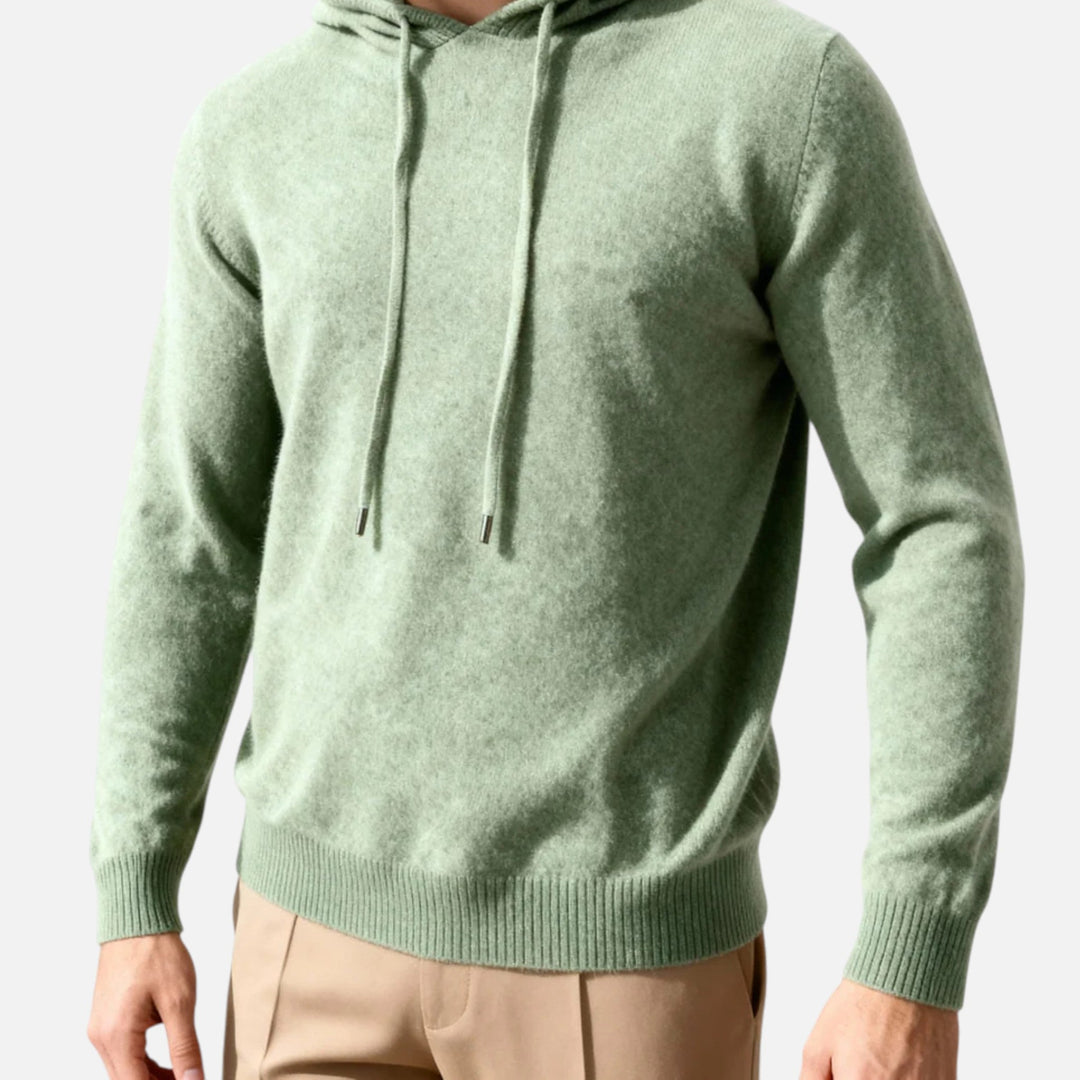 Leo heren capuchontrui, minimalistische luxe pullover, comfortabele en stijlvolle keuze voor herfst- en winterkleding.