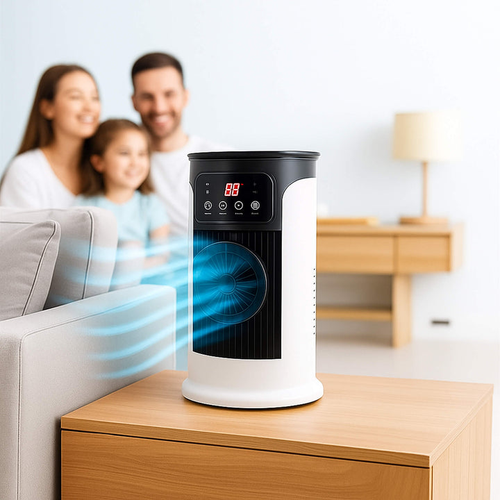 Climora mobiele airco, compact design voor directe verkoeling zonder afvoerslang in huis of kantoor.