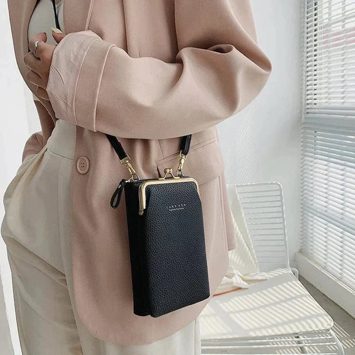 Compact telefoontasje crossbody met organizer voor handenvrije stijl; verstelbaar en elegant.