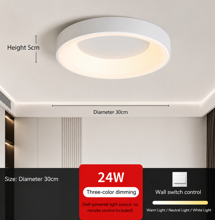 Moderne ronde LED plafondlamp met Scandinavisch design voor woonkamer. Dimbaar en energiezuinige binnenverlichting.