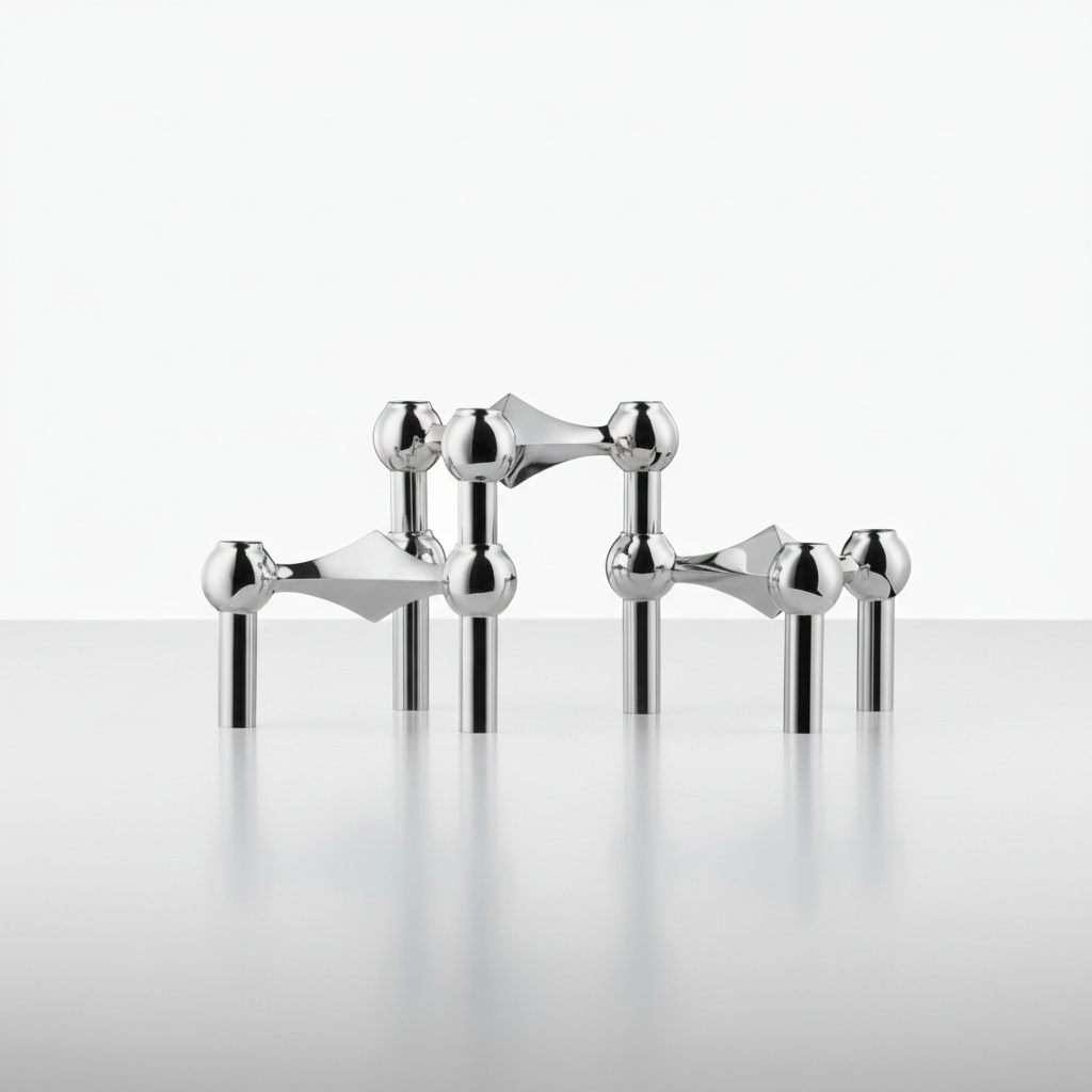 Luxe RVS zilveren modulaire kaarsenhouder set, perfecte woonaccessoire en moderne tafeldecoratie. Sfeervol.