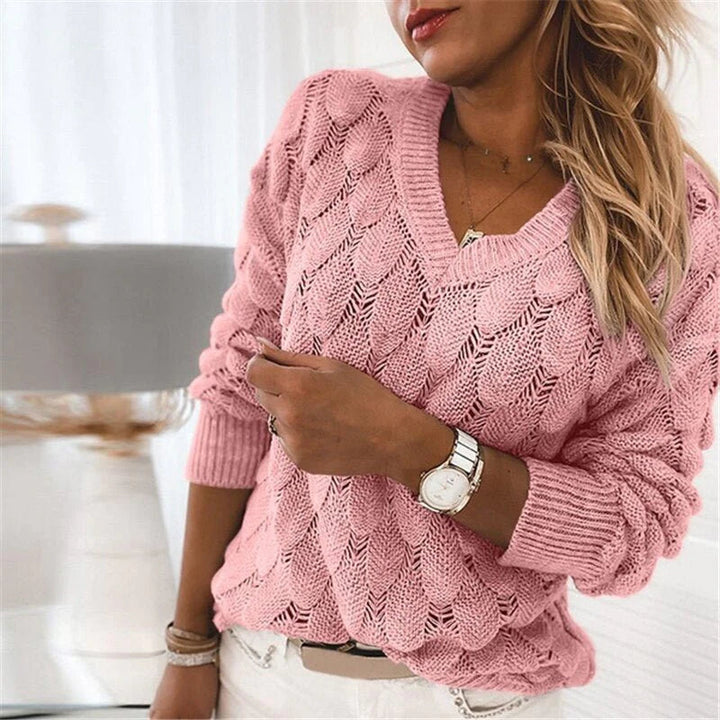 Stijlvolle blauwe dames trui, DoortjesSweater pullover voor comfortabele en veelzijdige kleding.